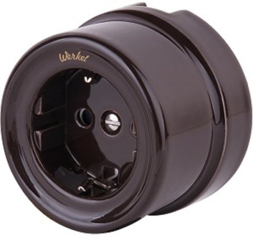 Розетка-ретро с заземлением керамика Werkel Retro 1-м. коричневый фото Розетка-ретро с заземлением керамика Werkel Retro 1-м. коричневый картинка